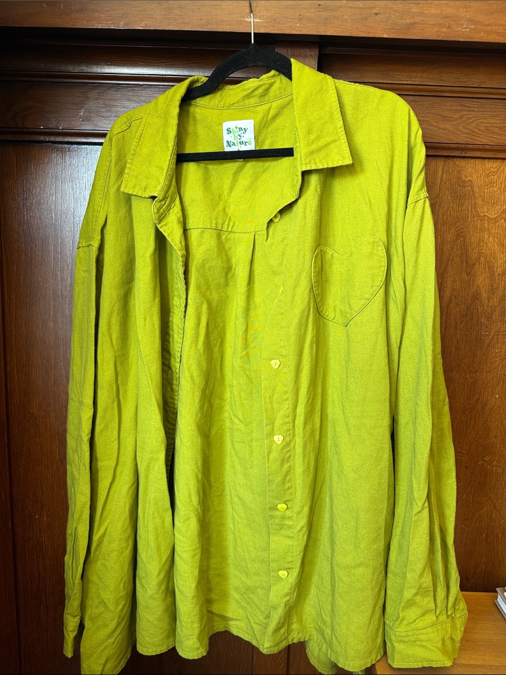 Shiny By Nature Women's Lime Green Button-Up Shirt Linen Cotton Hearts